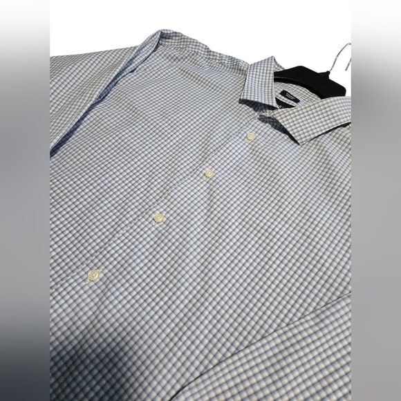 Kenneth Cole Awearness Non-iron Slim Fit 18 1/2 34/35 Blue Checkered - Picture 3 of 6